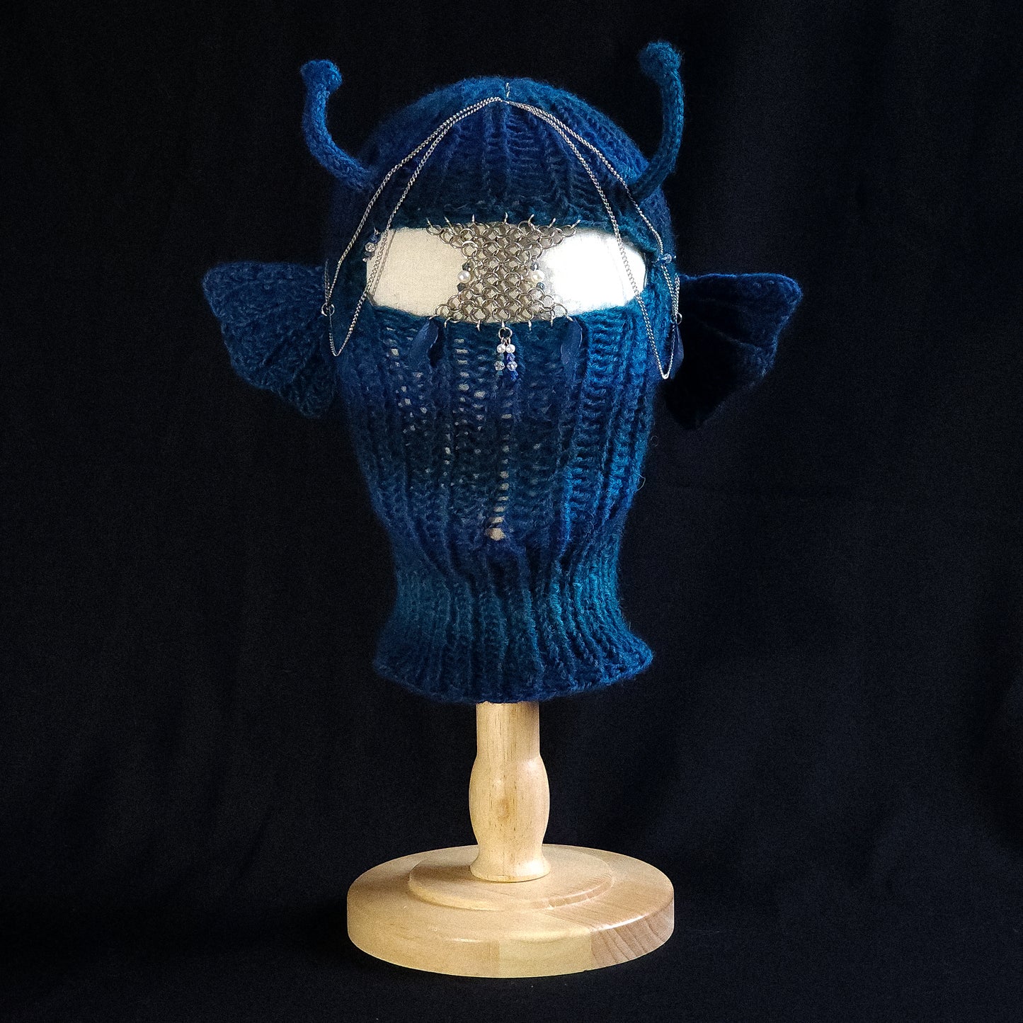 Fishy blue knitted balaclava