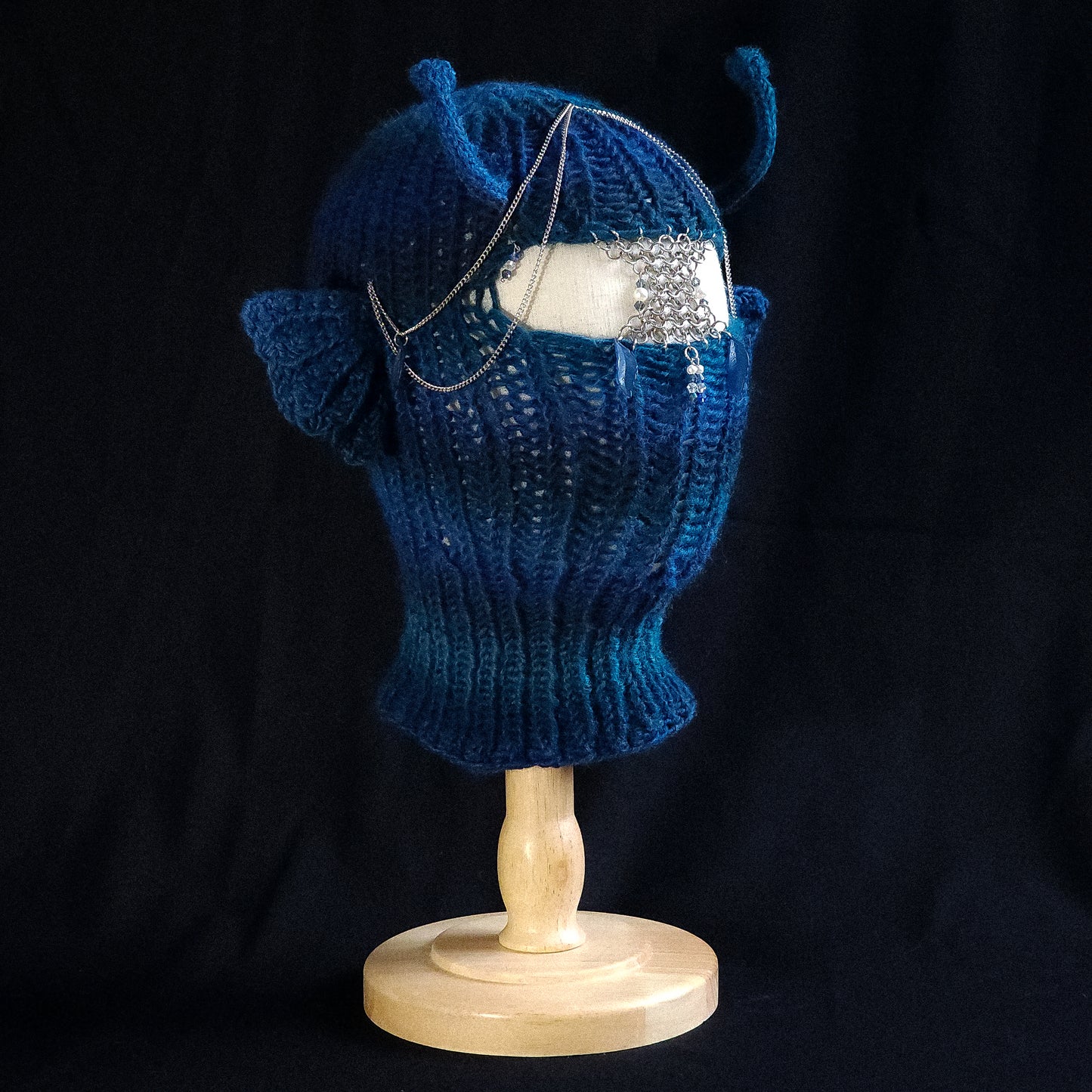 Fishy blue knitted balaclava