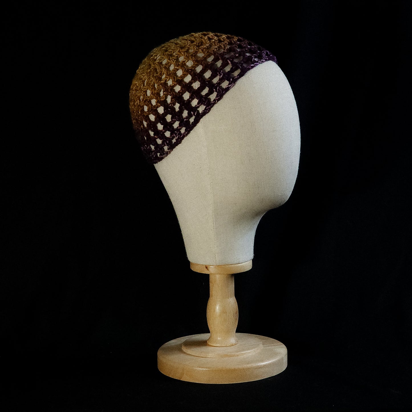 Fishnet hat gradient mustard and purple