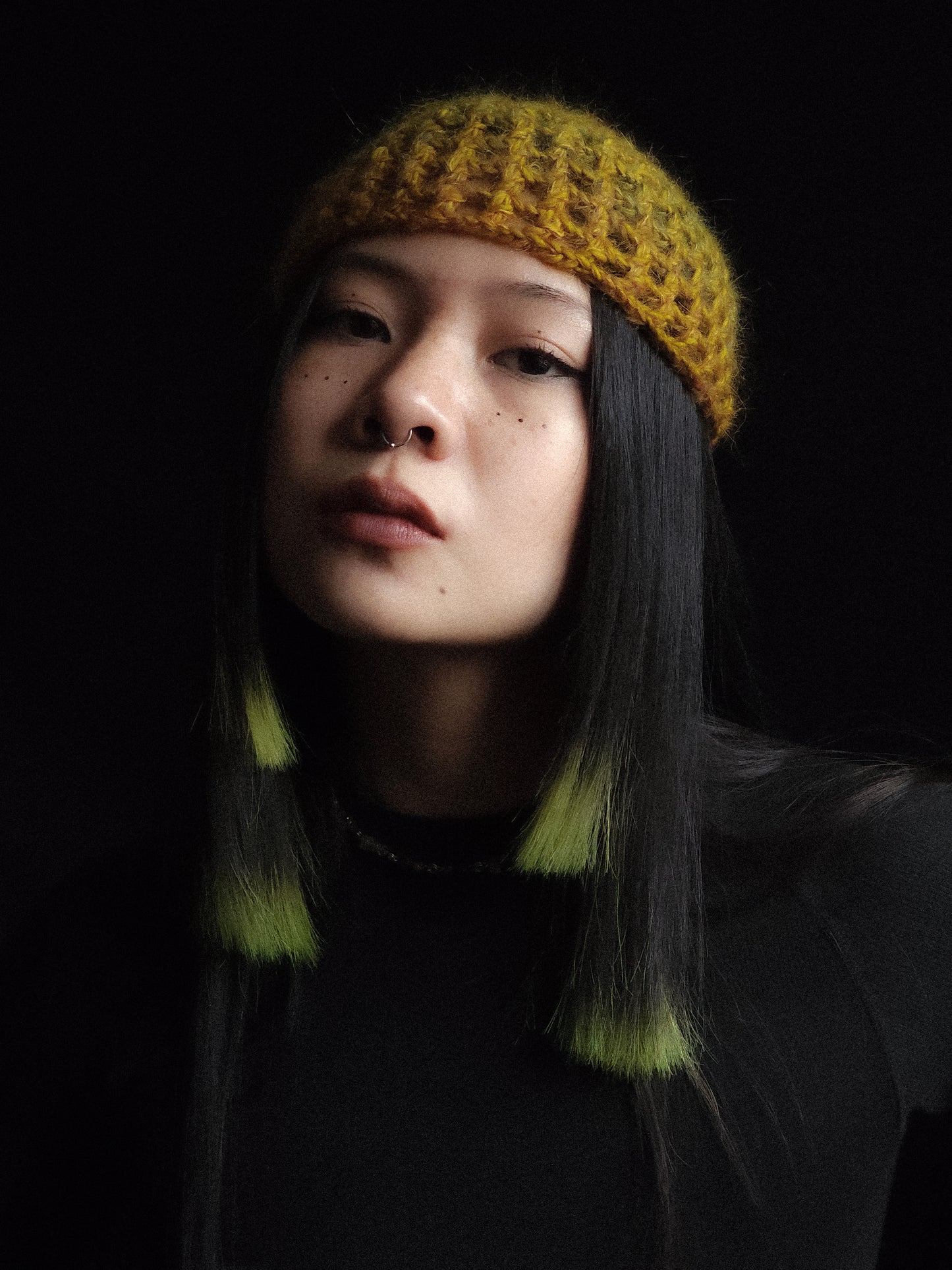 Fluffy Mustard Fishnet Hat