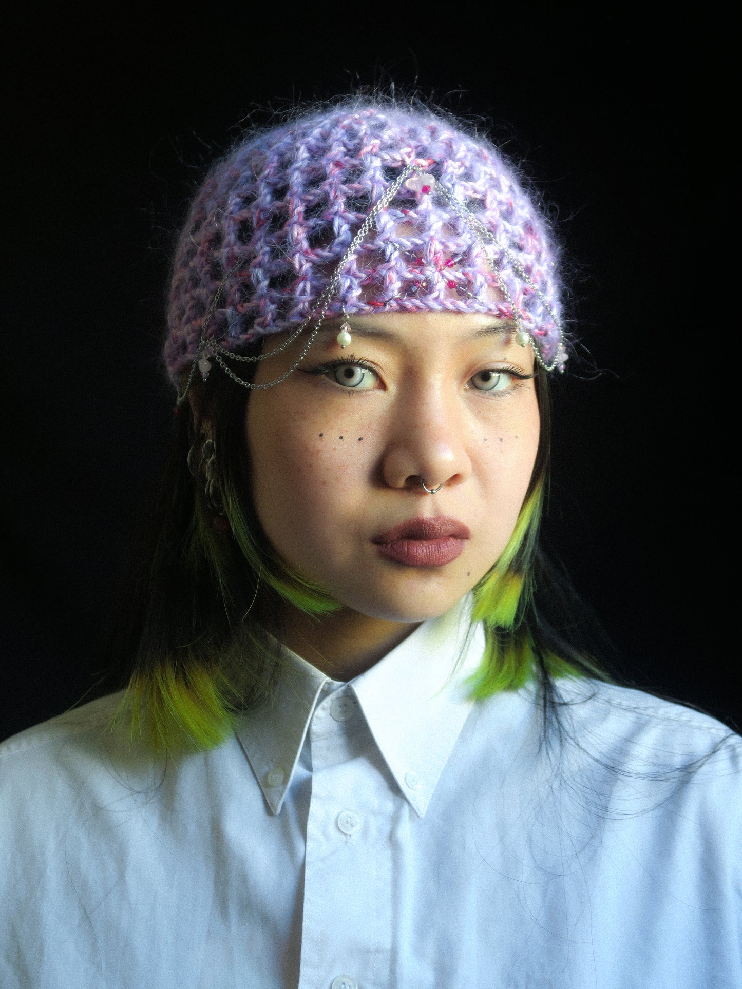 Fluffy Lilac Fishnet Hat