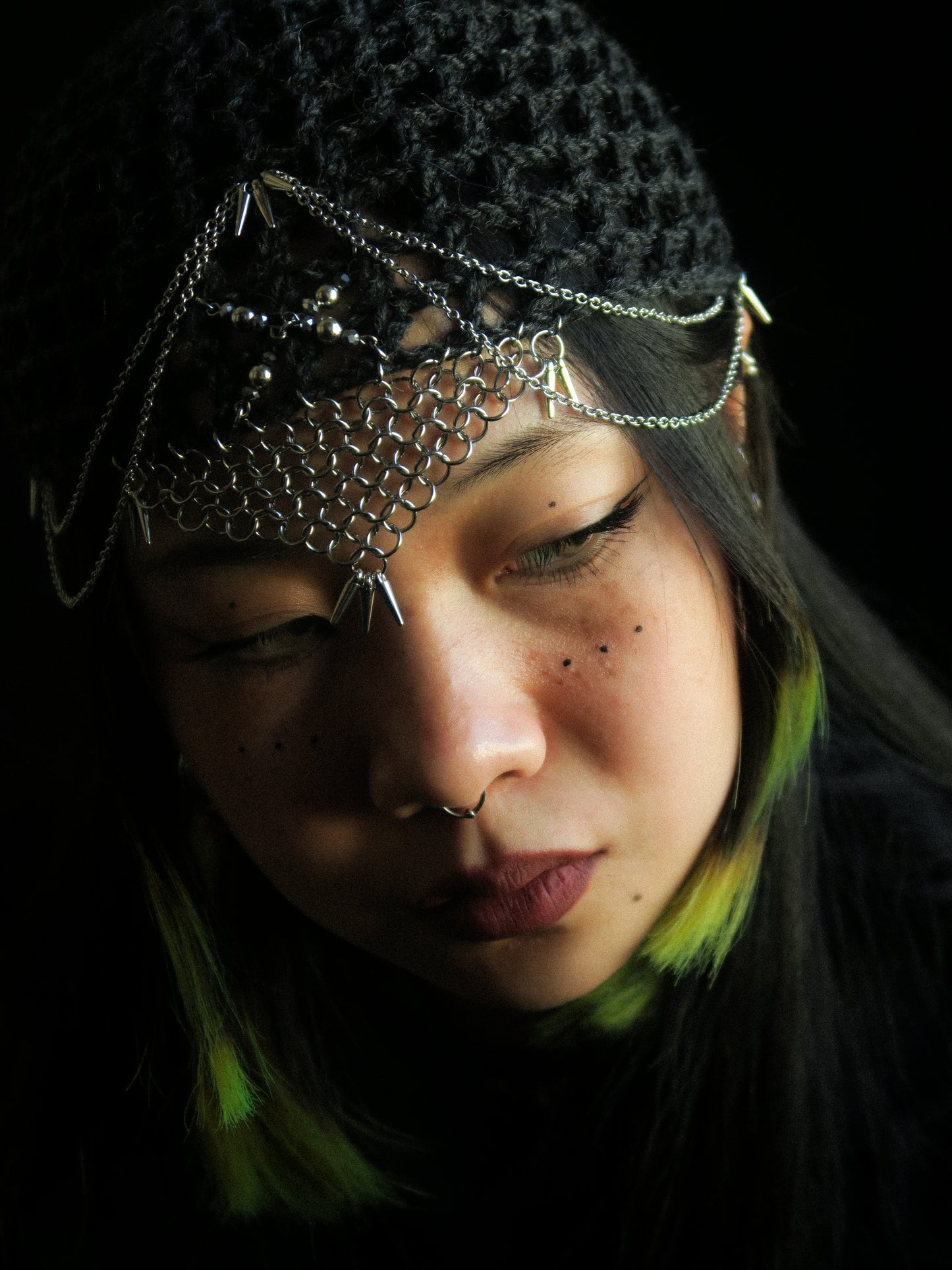 Spiky Grey Fishnet Hat