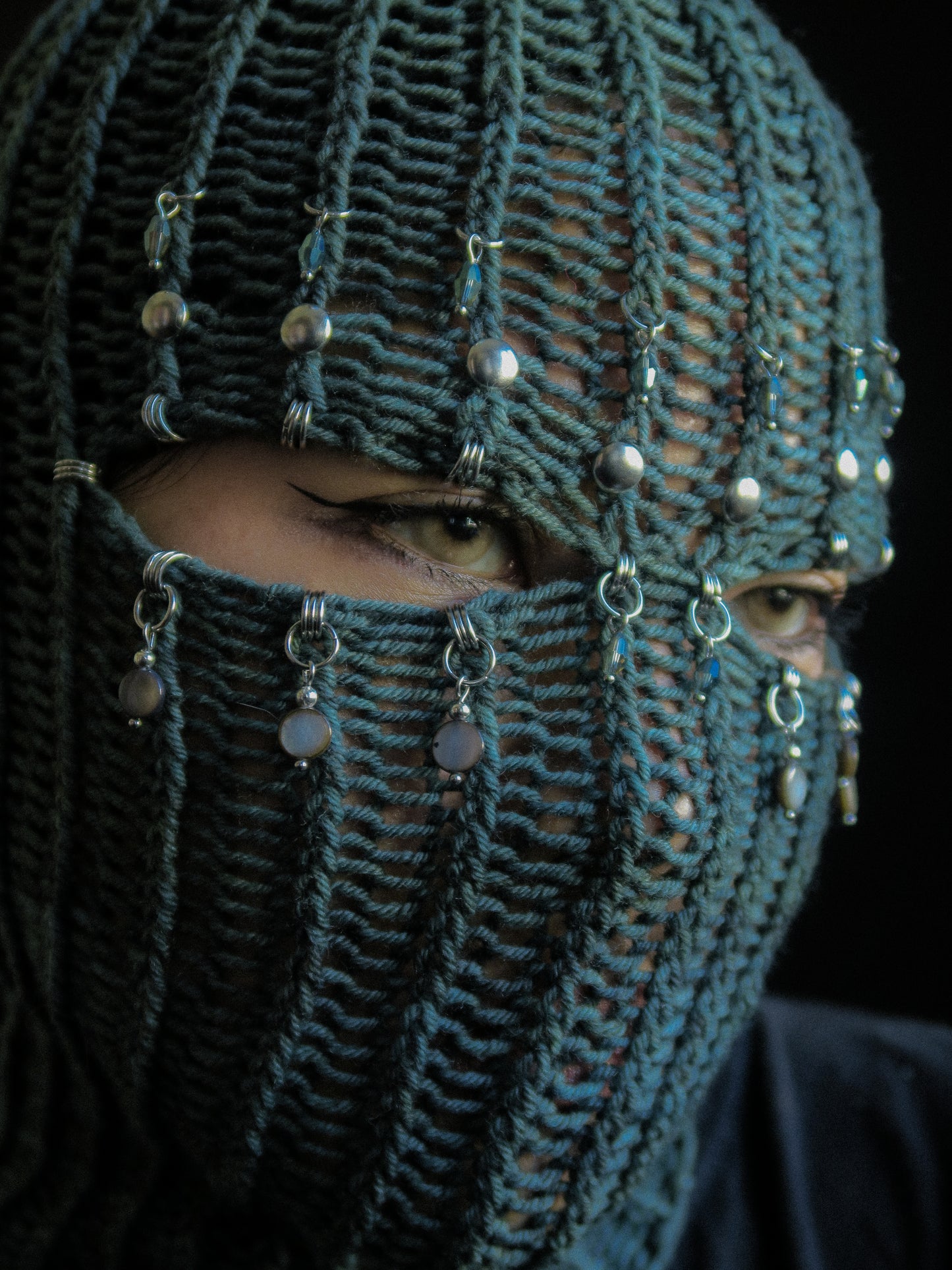 Studded Pearlescent Knitted Balaclava