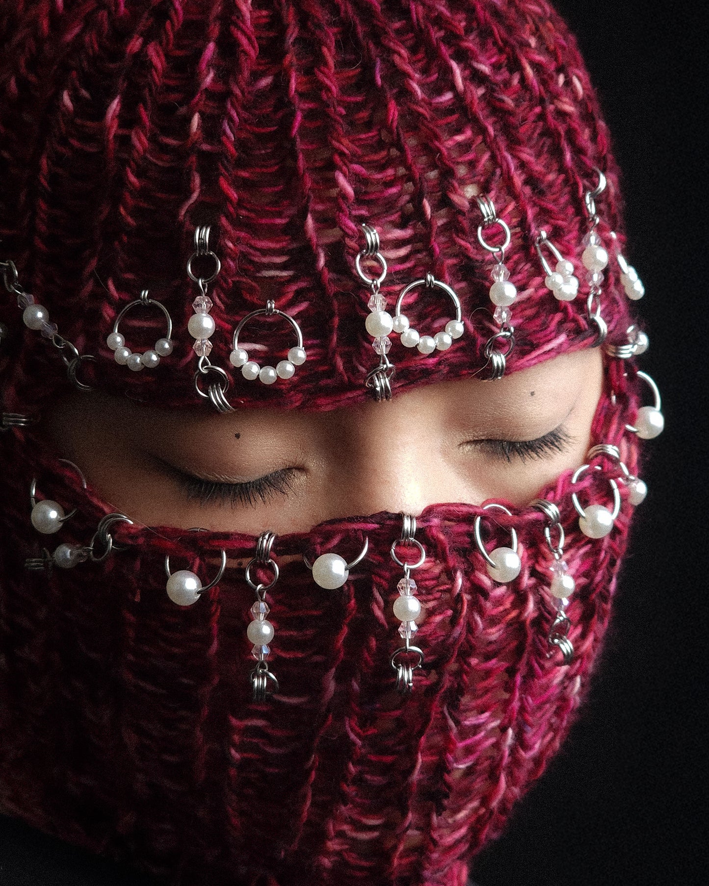 Cherry Pearly Knitted Balaclava