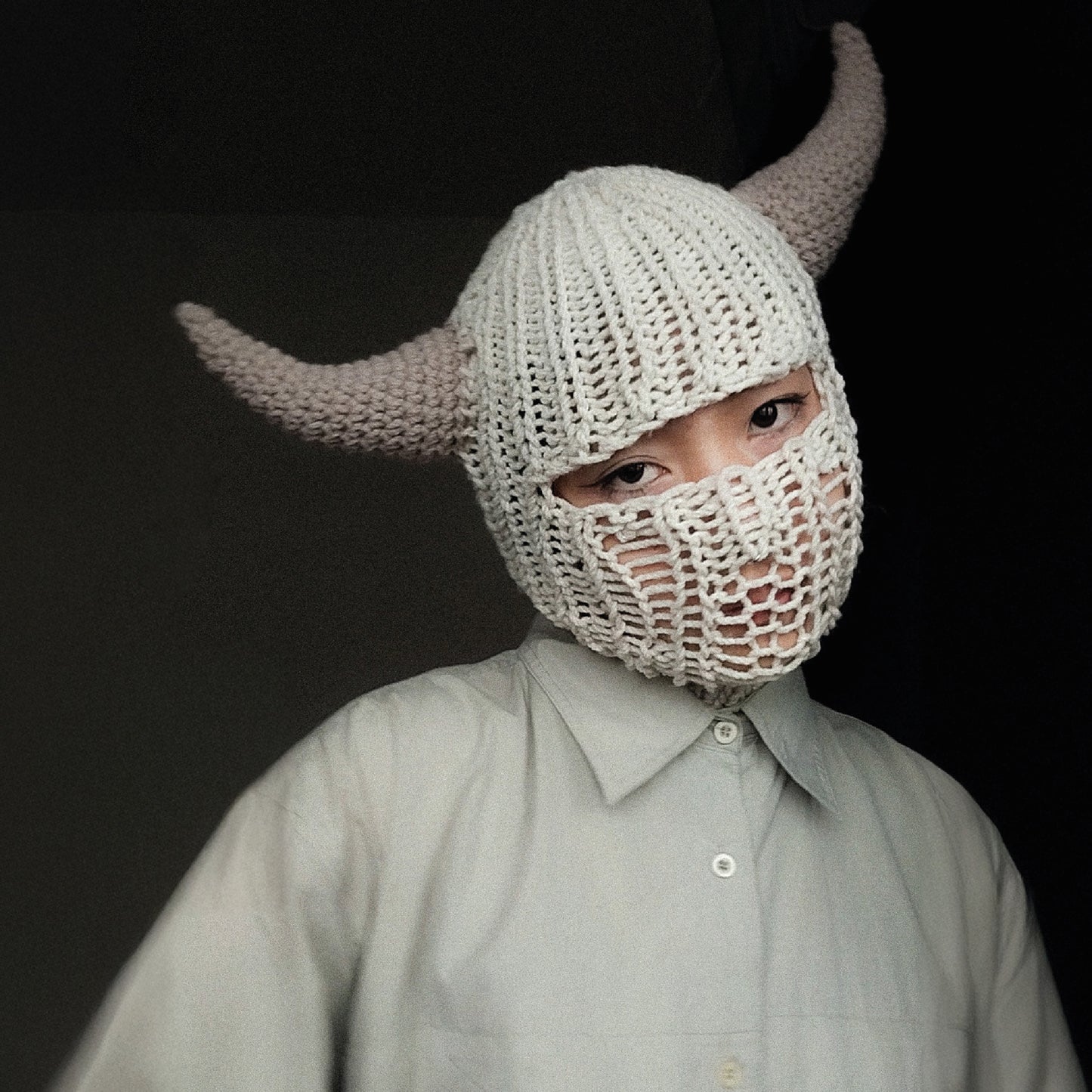 Creamy horned balaclava