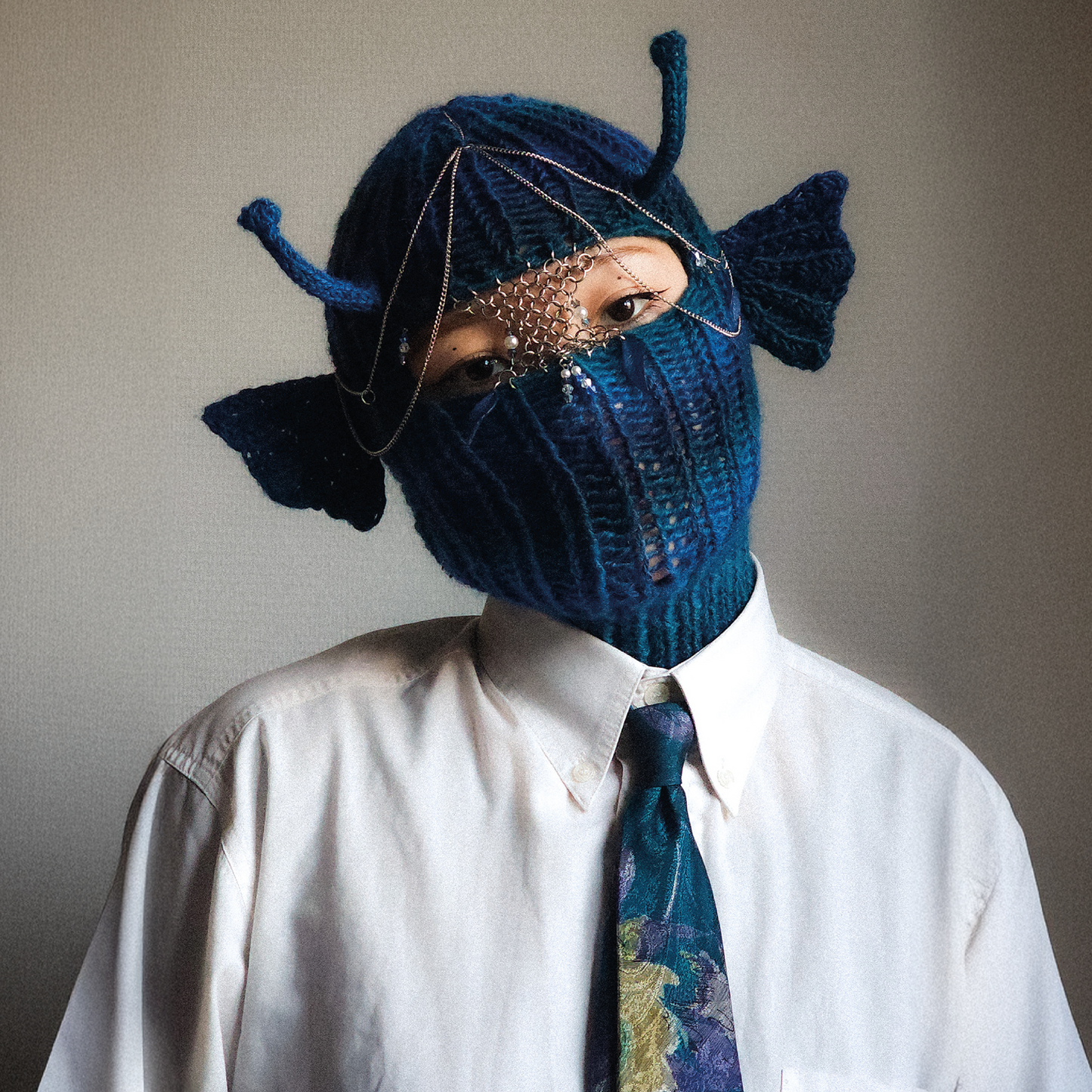 Fishy blue knitted balaclava