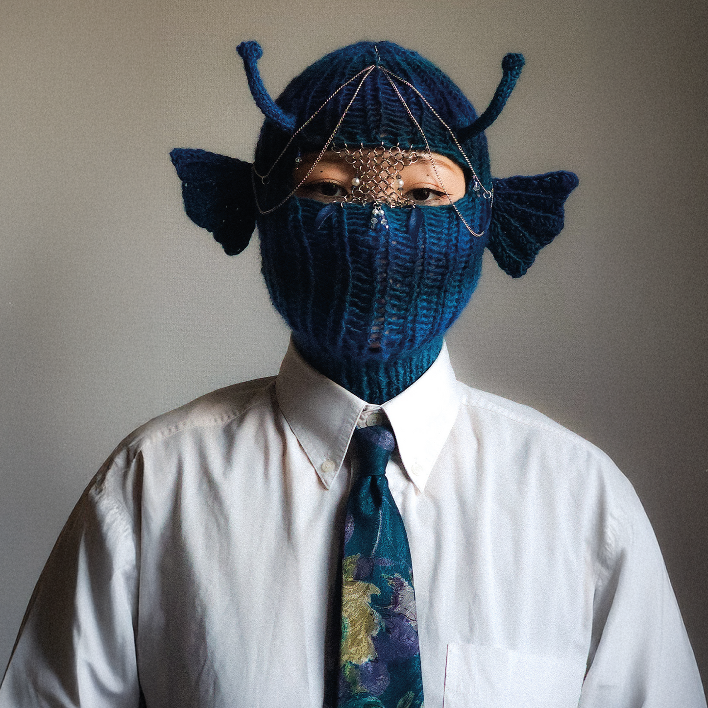 Fishy blue knitted balaclava