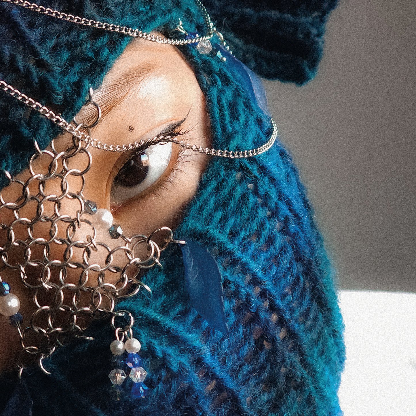 Fishy blue knitted balaclava