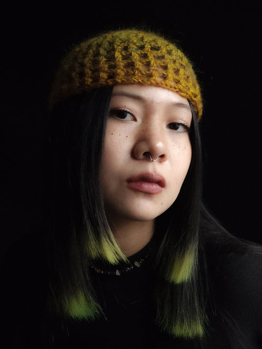 Fluffy Mustard Fishnet Hat