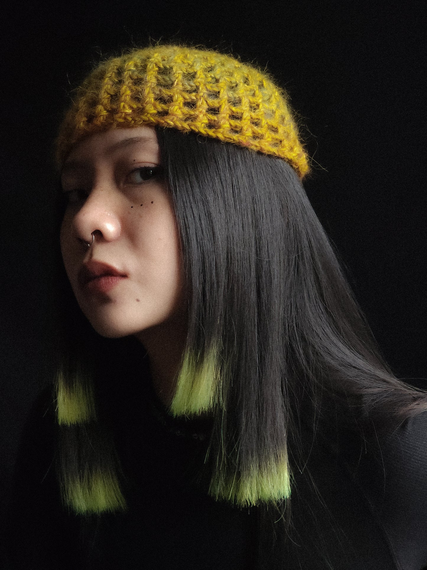 Fluffy Mustard Fishnet Hat