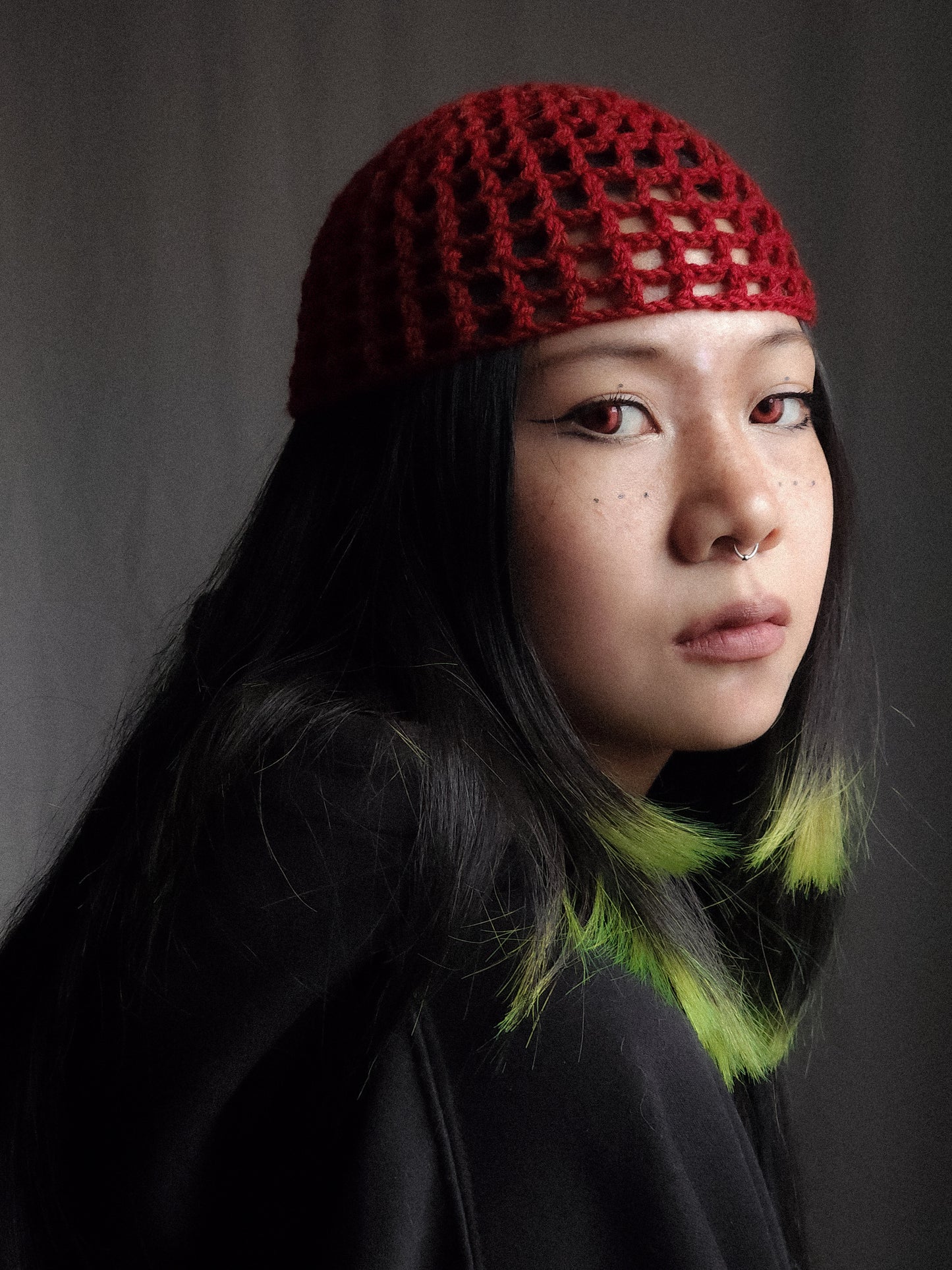 Deep Red Fishnet Hat