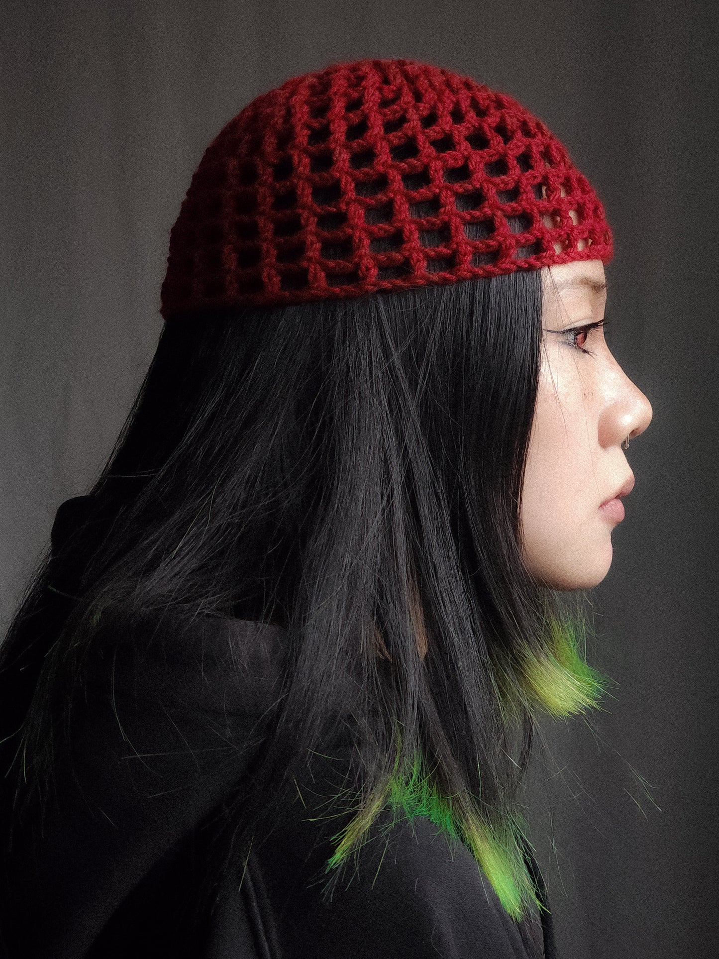 Deep Red Fishnet Hat