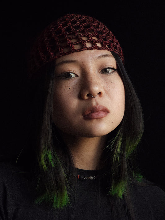 Burgundy Fishnet Hat