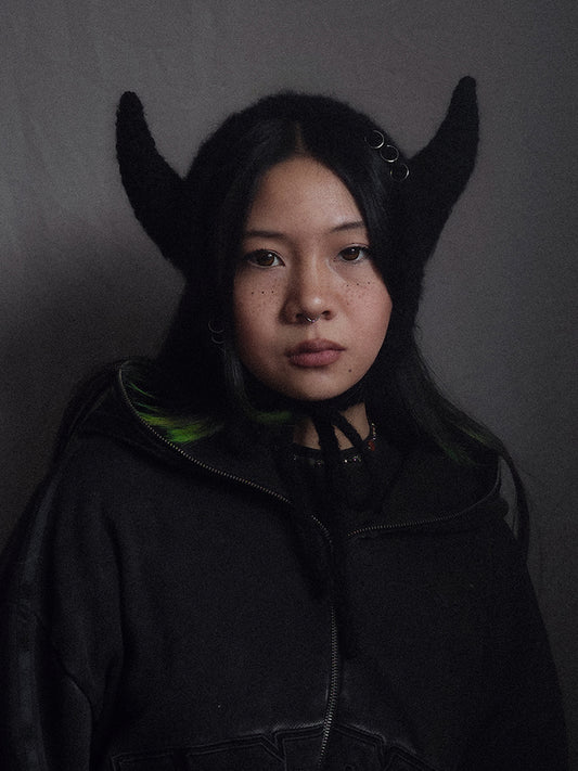 Black Horned Fluffy Earmuff