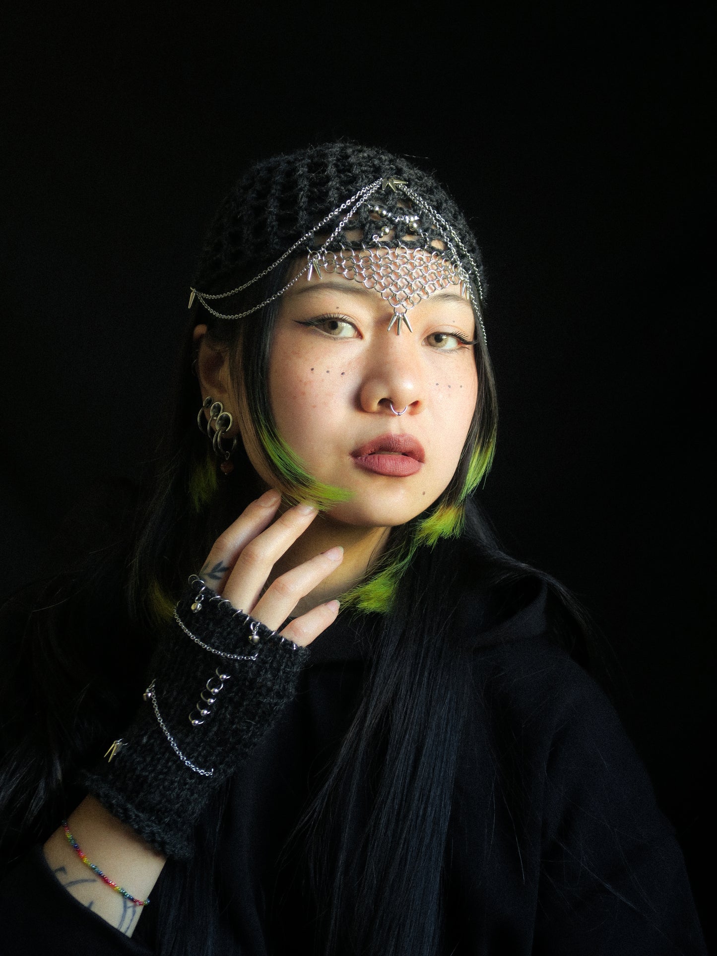 Spiky Grey Fishnet Hat