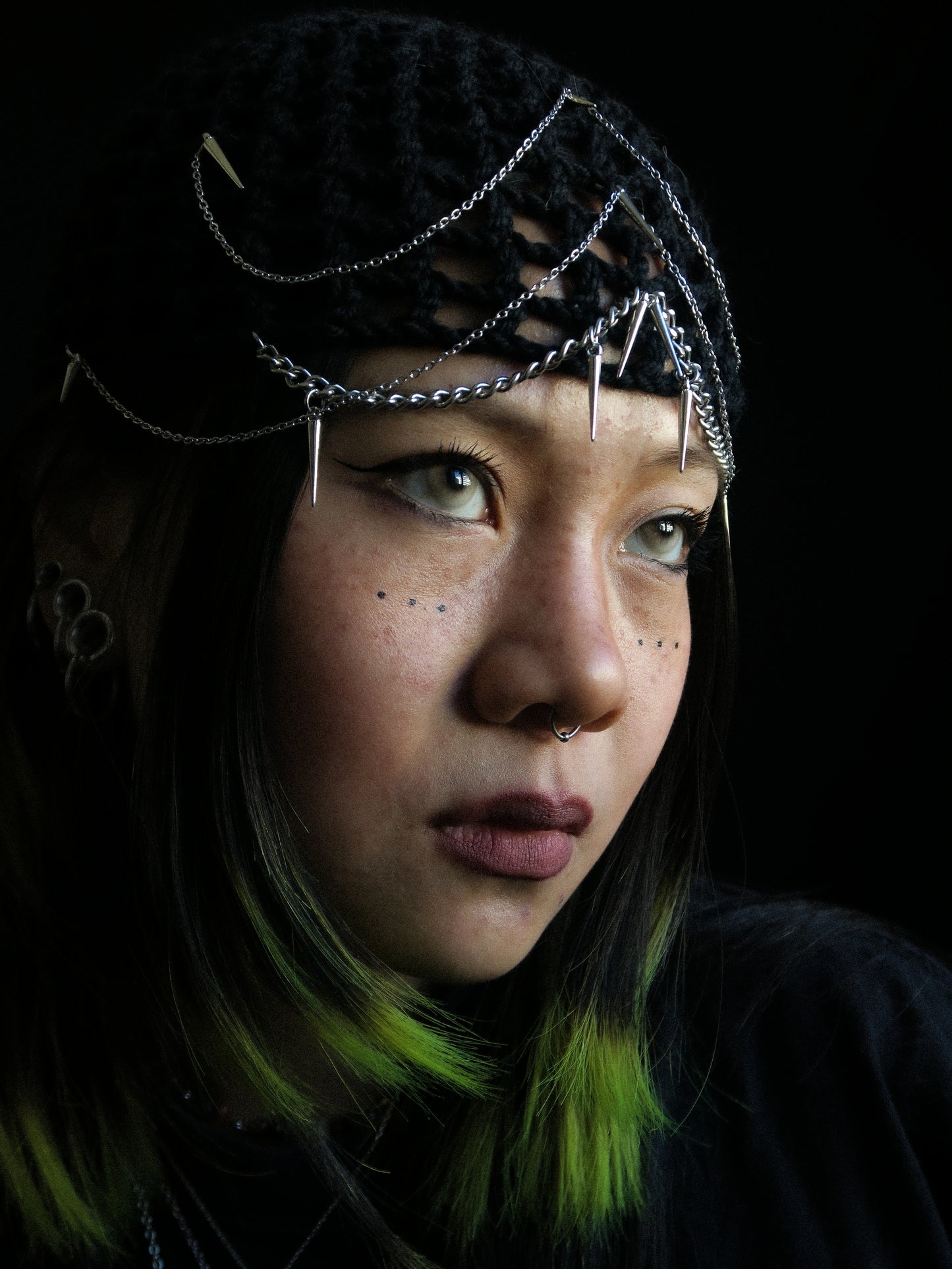 Spiky Chained Fishnet Hat