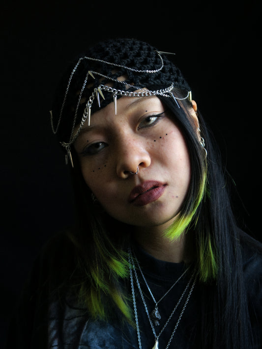 Spiky Chained Fishnet Hat