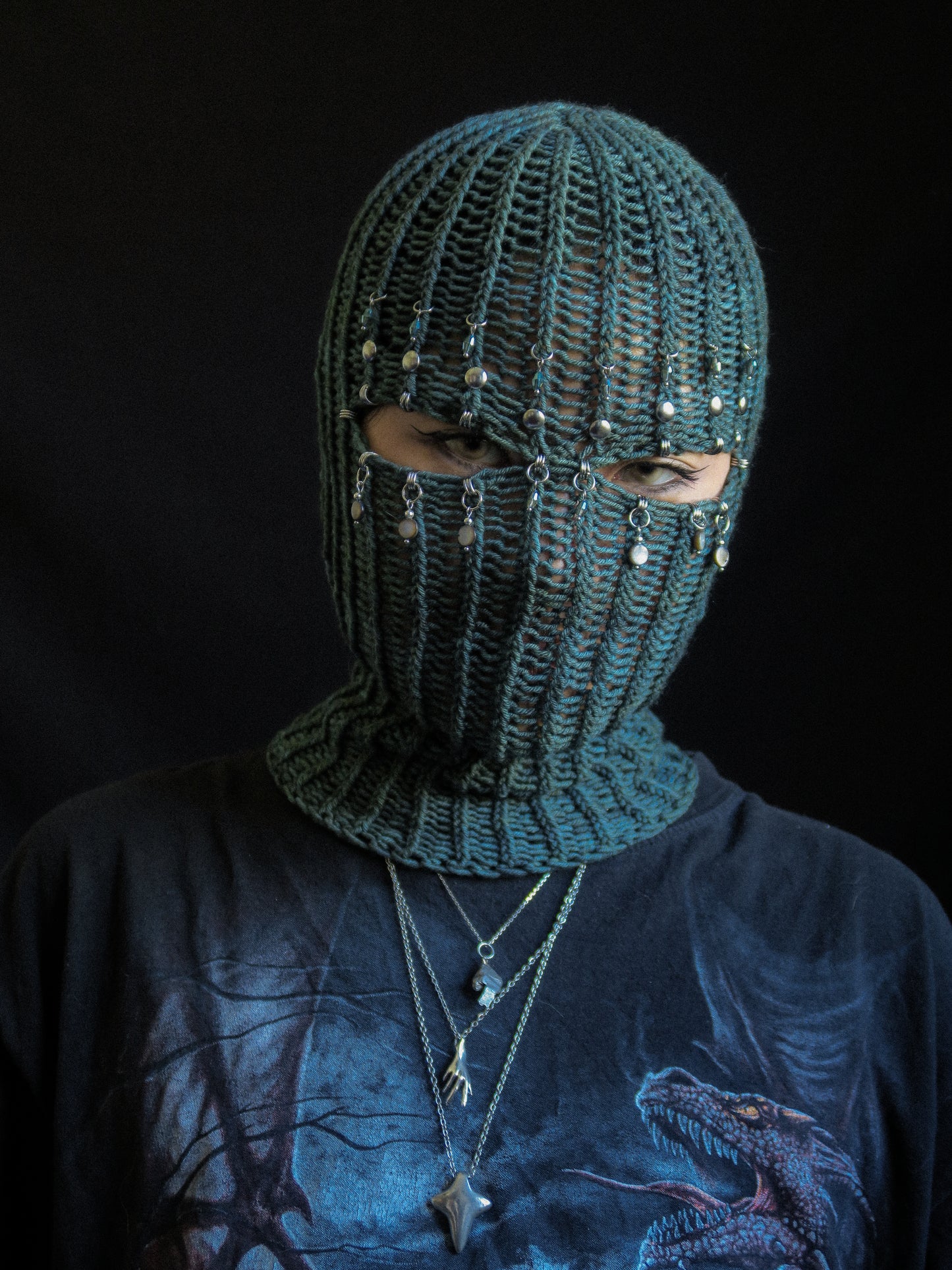Studded Pearlescent Knitted Balaclava