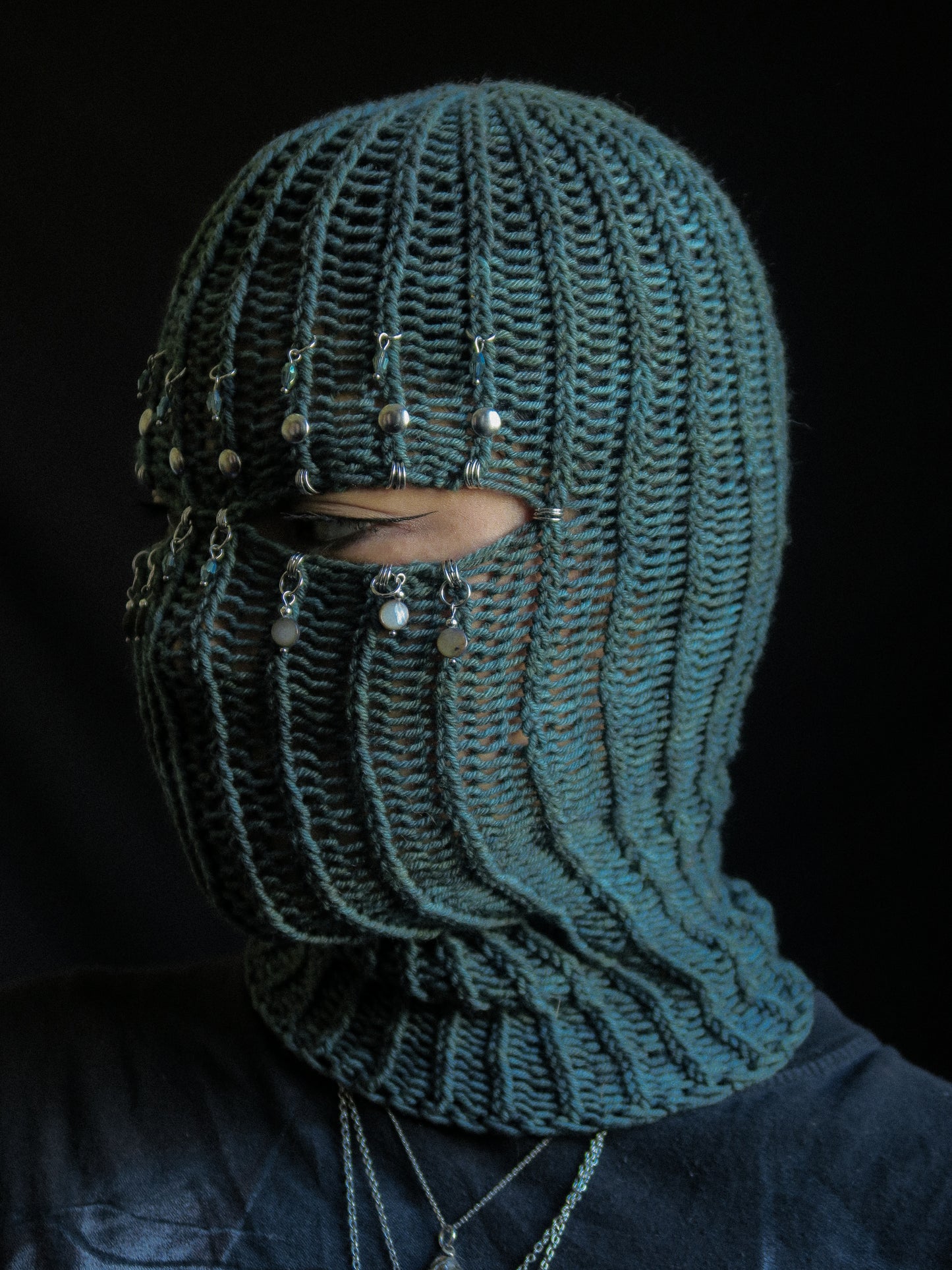 Studded Pearlescent Knitted Balaclava