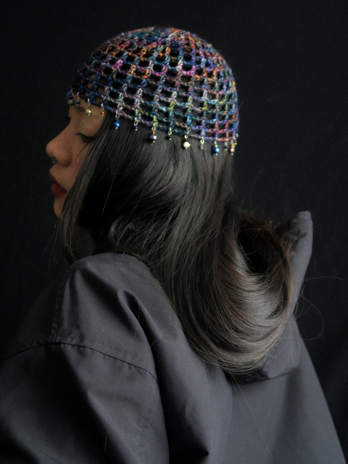 Dark Pearls Fishnet Hat