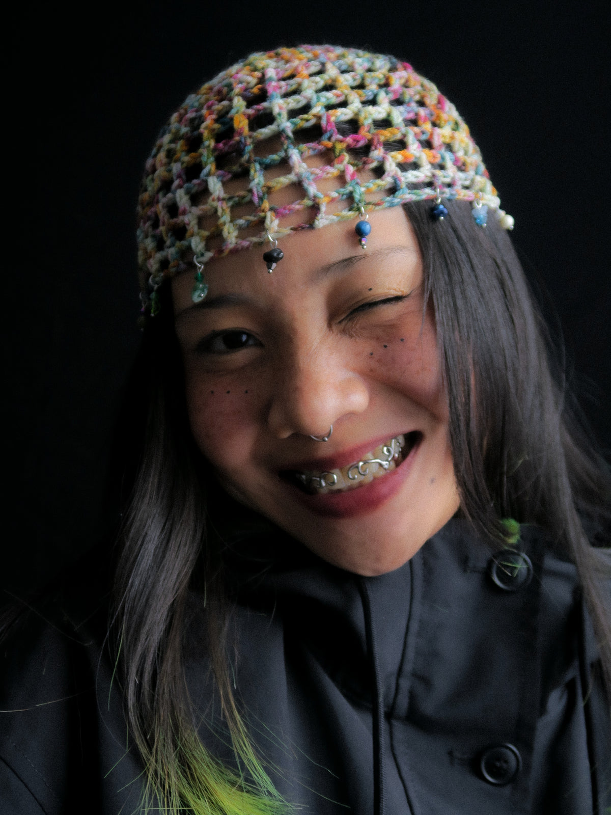 Rainbow Fishnet Hat