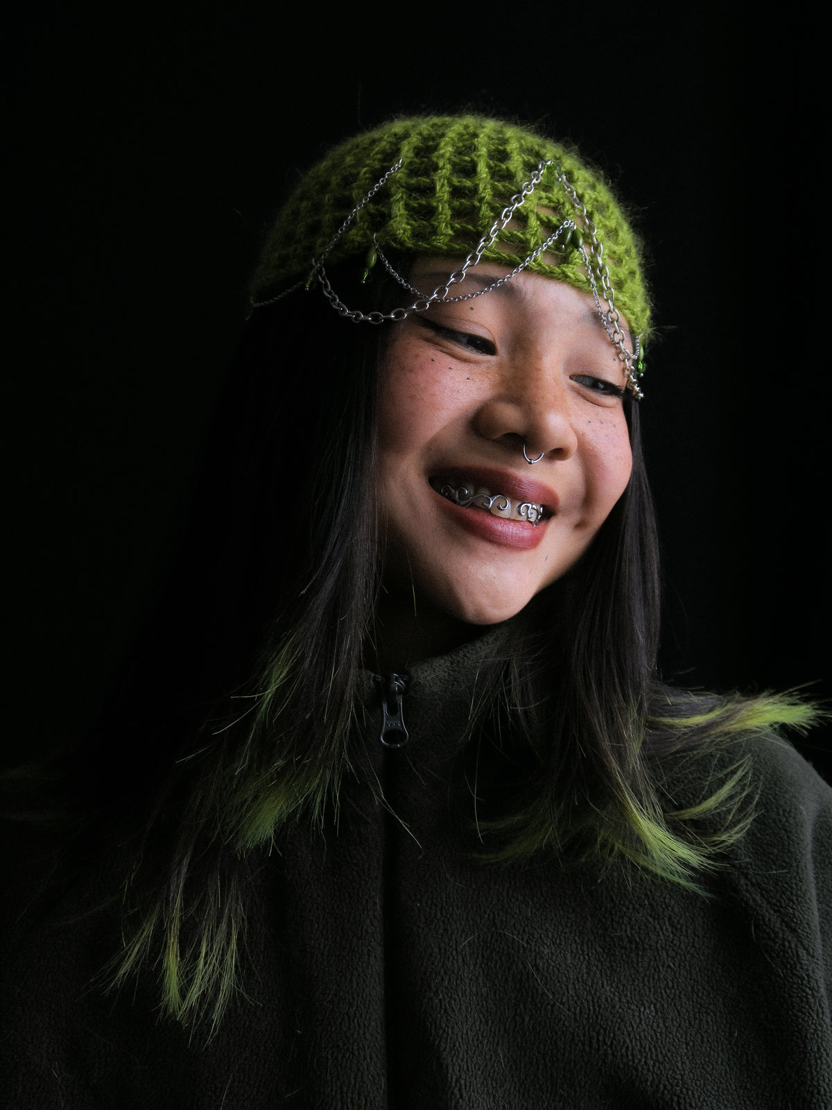Fluffy Moss Fishnet Hat