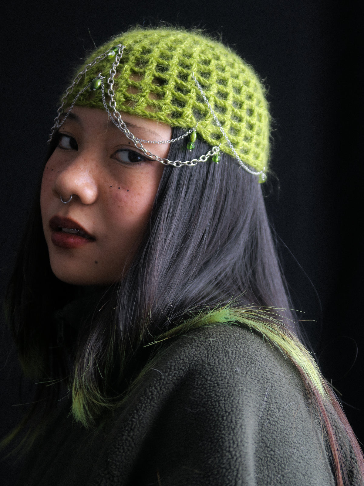 Fluffy Moss Fishnet Hat