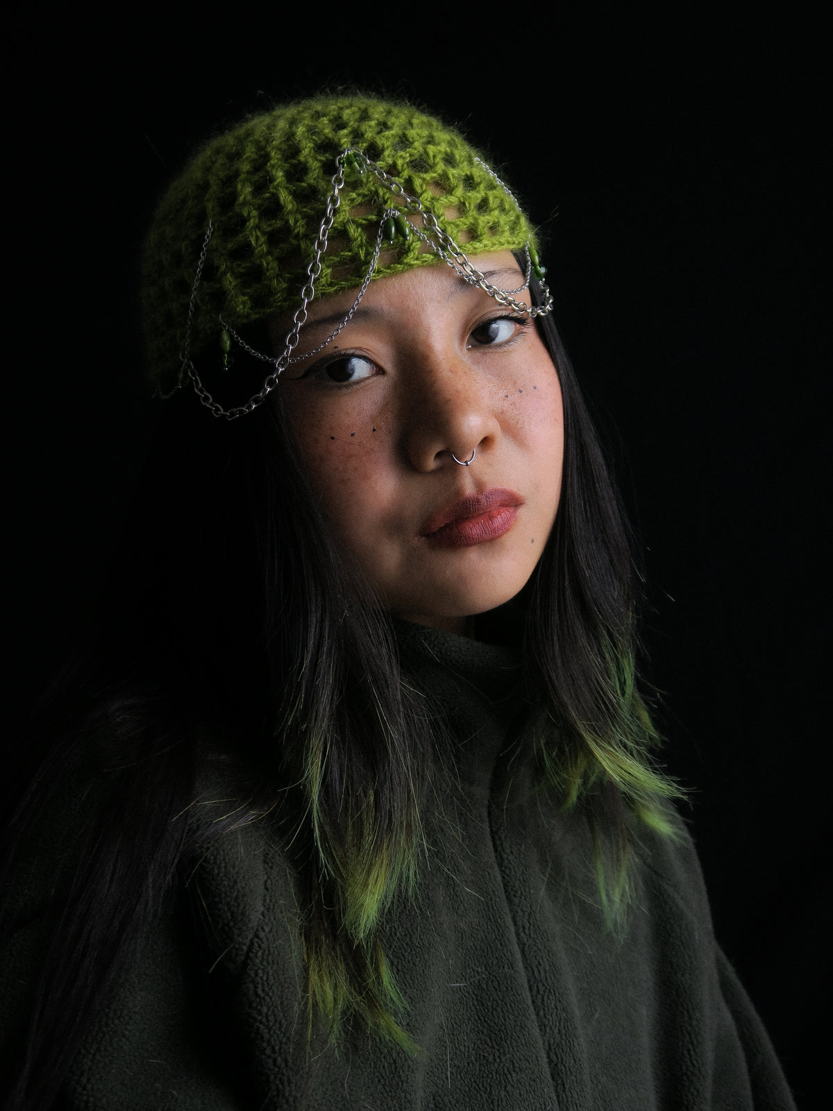 Fluffy Moss Fishnet Hat